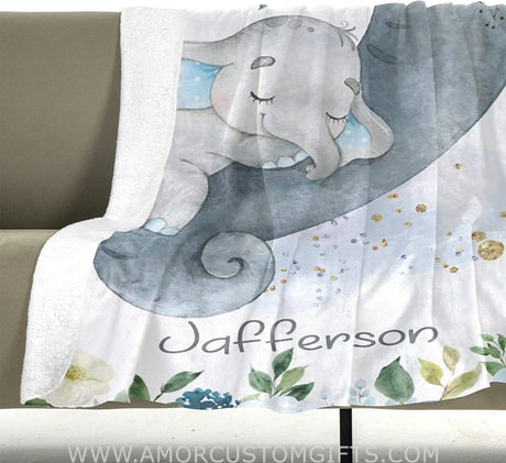 Blankets Personalized Baby Blankets with Name for Boy Girl, Elephant Baby Girls Blanket
