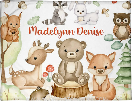 Blankets Personalized Baby Blankets, Woodland Baby Animals Personalized Baby Blanket for Girls with Name, Baby Gifts Swadding Blankets
