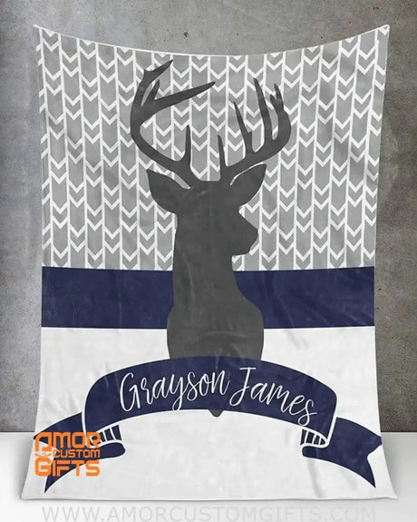 Blankets Personalized Baby Boy Blanket, Deer Baby Blanket, Boy Name Blanket, Deer Silhouette Blanket, Woodland Deer Blanket