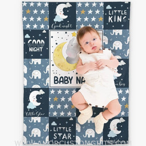 Blankets USA MADE Personalized Baby Boy Blankets, Customize Blanket with Names - Soft Flush Fleece for Newborn Blue Little Star Elephant