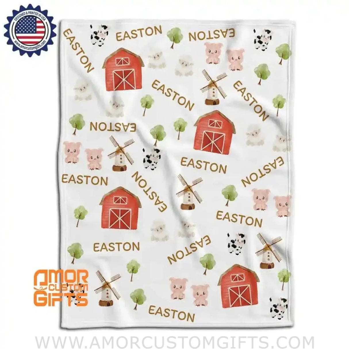 Blankets Personalized Baby Boys Happy Farm Cattle Party Blanket, Custom Name Blanket
