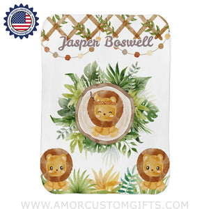 Blankets Personalized Baby Boys Happy Lions Farm Party Blanket, Custom Name Blanket