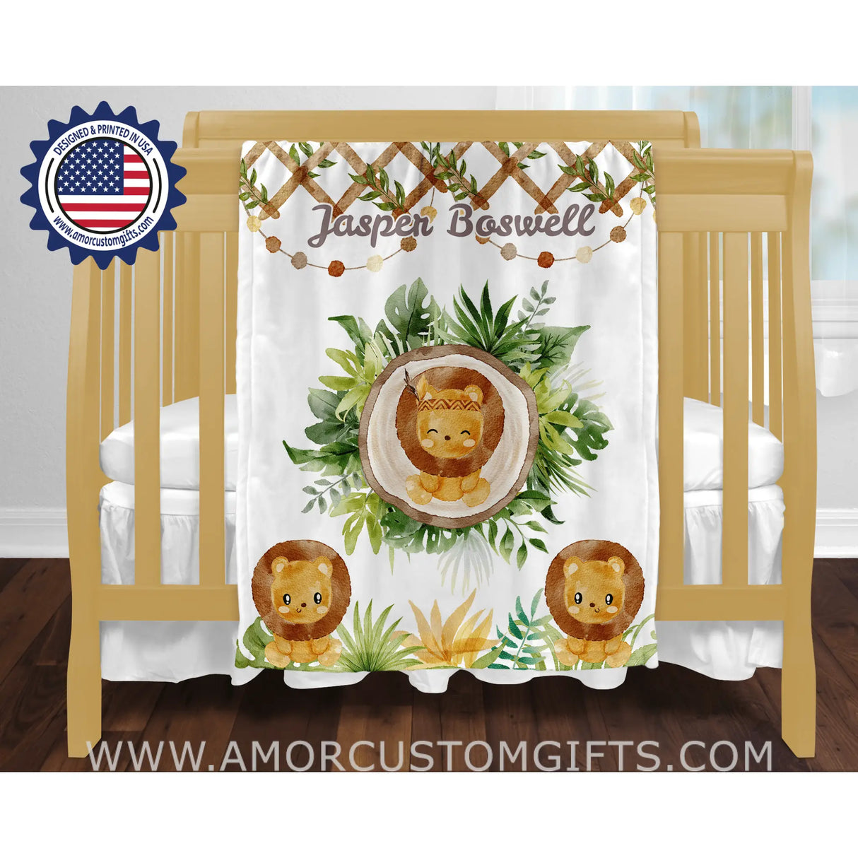 Blankets Personalized Baby Boys Happy Lions Farm Party Blanket, Custom Name Blanket