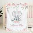 Blankets Personalized Baby Girl Blanket - Elephant Baby Blanket, Pink Floral Baby Blanket, Fleece, Sherpa Blanket