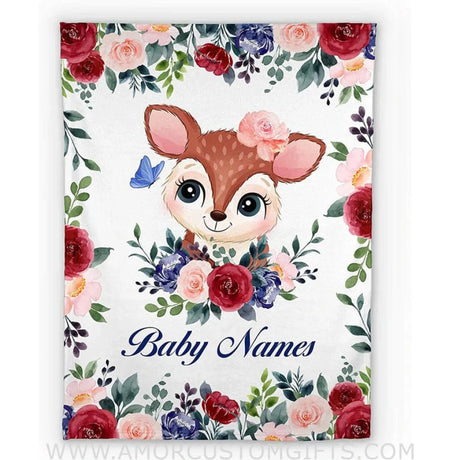 Blankets USA MADE Personalized Baby Girl Blankets, Floral Owl Baby Blanket Girl with Custom Name