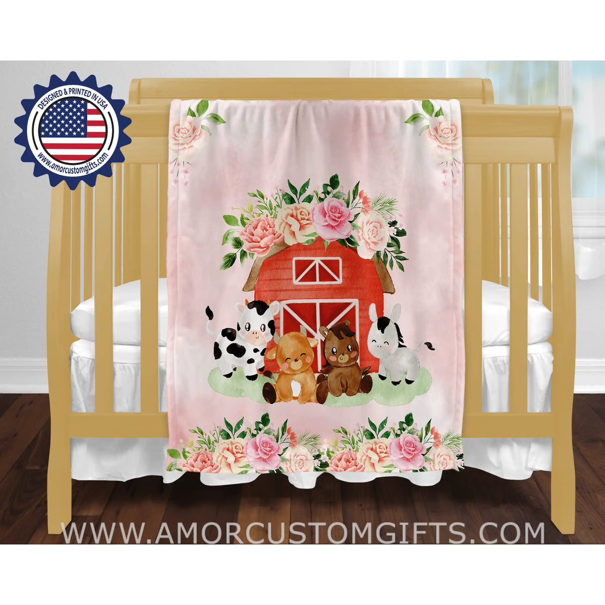 Blankets Personalized Baby Girl Farm Party At House Of Roses Blanket, Custom Name Blanket