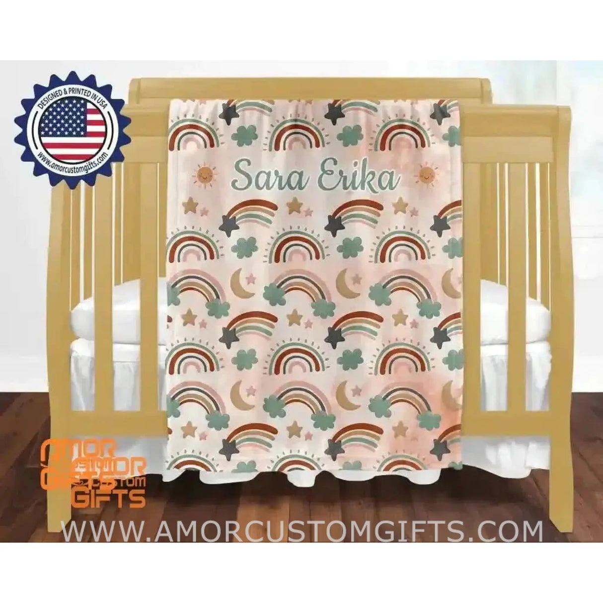Blankets Personalized Baby Girl Rainbow World Blanket, Custom Name Blanket