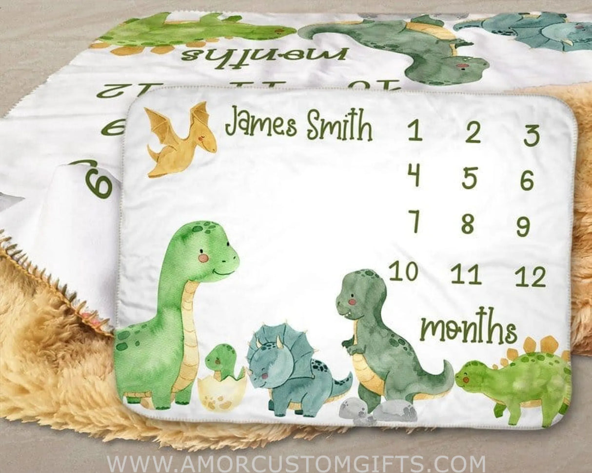 Blankets Dinosaur Milestone Blanket, Dino Baby Milestone Blanket, Dinosaur Baby Boy Blanket, Personalized Monthly Baby Blanket