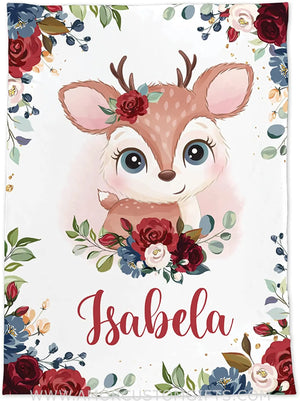 Blankets USA MADE Personalized Baby Name Blanket | Custom Name Fawn Baby Deer Nursery Theme Blanket