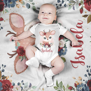 Blankets USA MADE Personalized Baby Name Blanket | Custom Name Fawn Baby Deer Nursery Theme Blanket