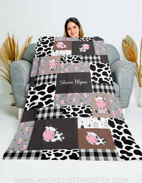 Blankets Personalized Baby Name Cow Patchwork Blanket