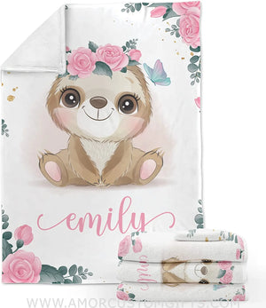 Blankets USA MADE Personalized Baby Sloth Blankets, Customized Baby Blankets for Girls - Sloth Baby Blanket, Best Gift for Baby, Newborn
