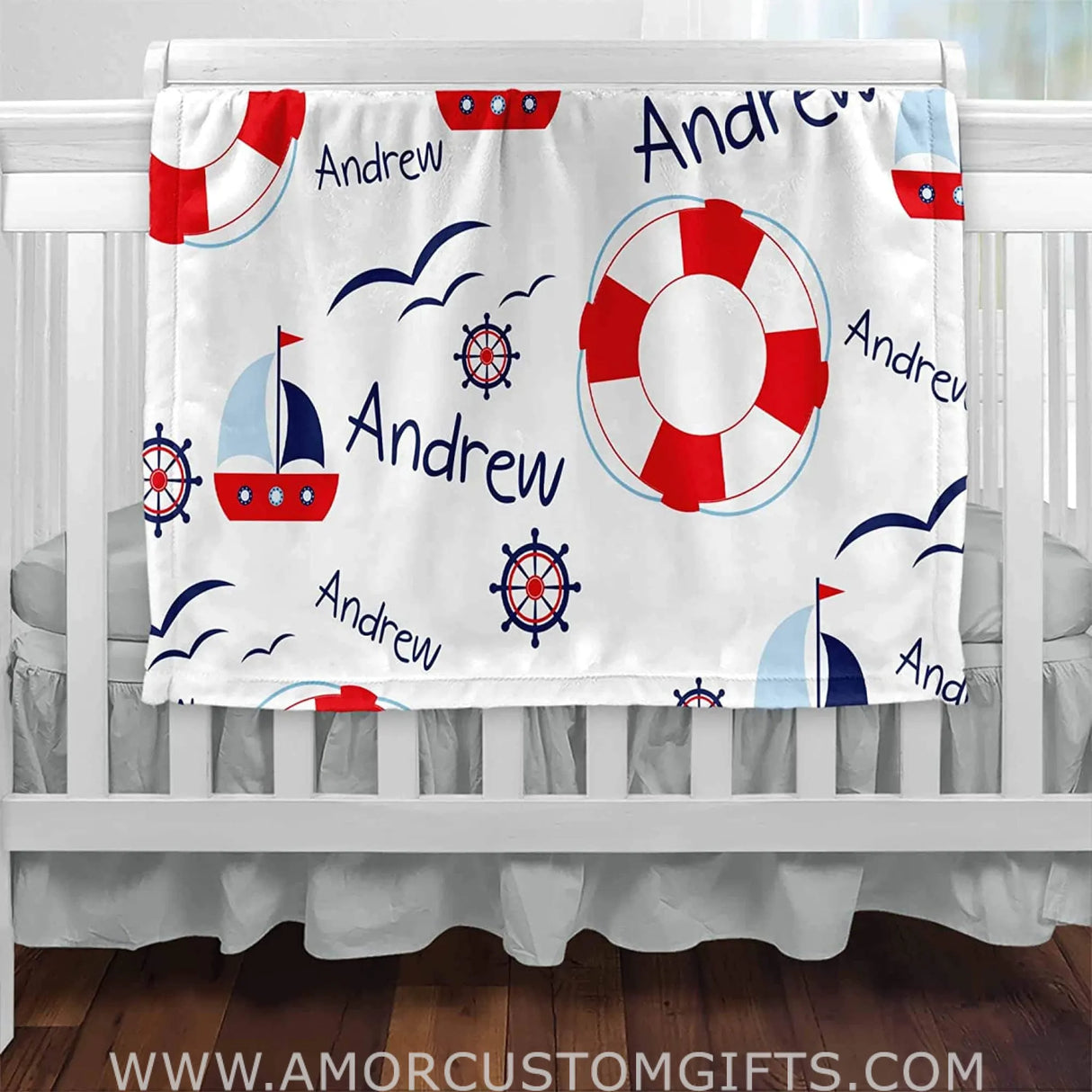 Blankets USA MADE Personalized Blanket   Baby Blankets -  Nautical Baby Blanket - Baby Boy Blankets Newborn Soft Fleece Blanket