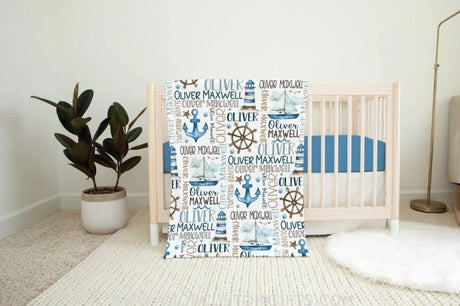 Blankets Personalized Blanket Baby Boy   Nautical Blanket - Sailboat Anchor Baby Blanket - Custom Name Baby Boy Gift - Nautical Swaddle Blanket