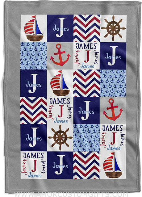 Blankets Personalized Blanket Nautical   Baby Blankets - Custom Baby Blanket with Name for Boys - Soft Plush Fleece