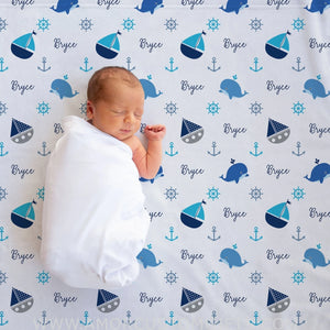 Blankets USA MADE Personalized Blanket Nautical Fleece   Baby Boy Blanket - Gift for Kids Toddler - Blanket for Newborn