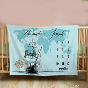 Blankets USA MADE Personalized Blanket Nautical Milestone Blanket - Growth blanket - perfect baby shower gift