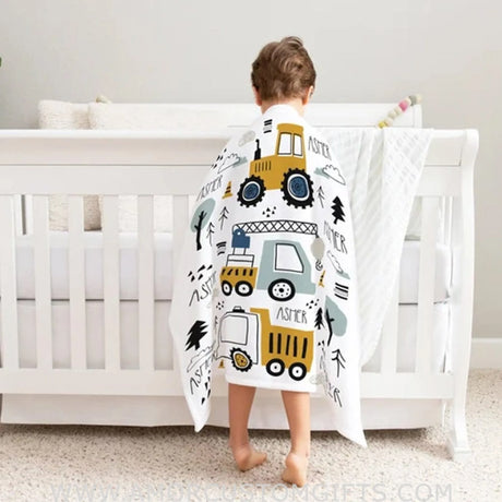 Blankets USA MADE Personalized Construction Cuddle Blanket - Boys Personalized Blanket, Kids Blanket