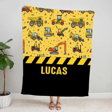 Blankets Personalized Construction Name Blanket, Construction Truck Personalized Blanket, Custom Construction Baby Blanket