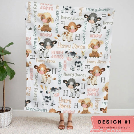 Blankets Personalized Cow Baby Blanket, Farm Baby Blanket, Farm Animal Baby Shower Gift, Toddler Birthday Gift, Cow Baby Shower