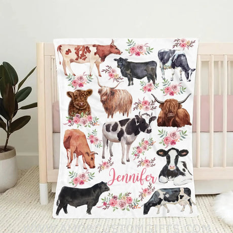 Blankets USA MADE Personalized Cow Baby Blanket, Cow Print Fleece Blanket, Cow Blanket Baby, Cow Print Baby Blanket, Cow Baby Security Blanket