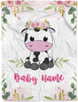 Blankets USA MADE Personalized Cow Floral Baby Blanket for Girl, Cozy Plush Fleece Blanket, Custom Baby Name, Bankets for Kid