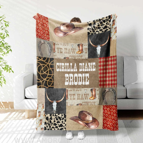 Blankets Personalized Cowboy Patchwork Blanket, Cowboy Blanket, Baby Woodland Blanket, Woodland Baby Blankets for Boys Girls