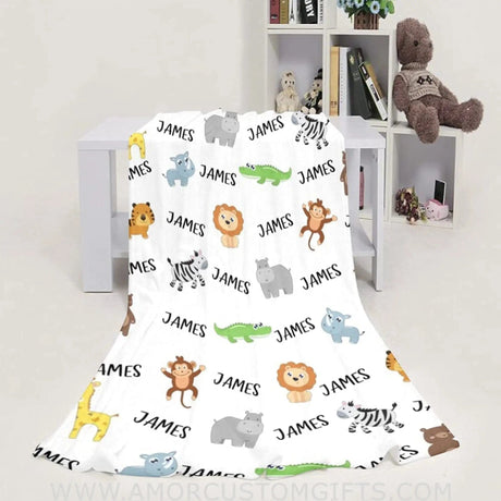 Blankets USA MADE Personalized Custom Baby Blankets with Name for Boys, Animal Blanket for Infants Newborns Kids