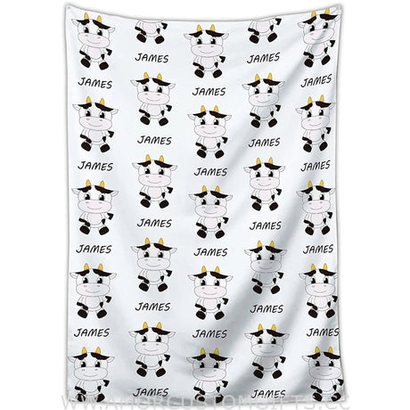 Blankets USA MADE Personalized Custom Baby Blankets with Name for Boys, Cow Blanket for Infants Newborns Kids