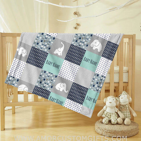 Blankets Personalized Cute Elephant Baby Blankets, Blanket for Boys Girls and Kids, Elephants Blankets for Infant Toddler