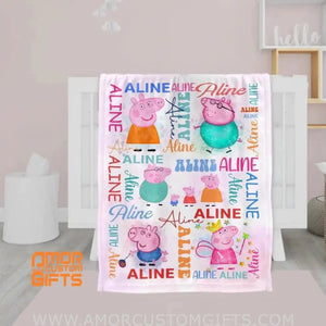 Blankets USA MADE Personalized Cute Piggy Girl Blanket | Custom Name Baby Girl Blanket,  Customized Blanket