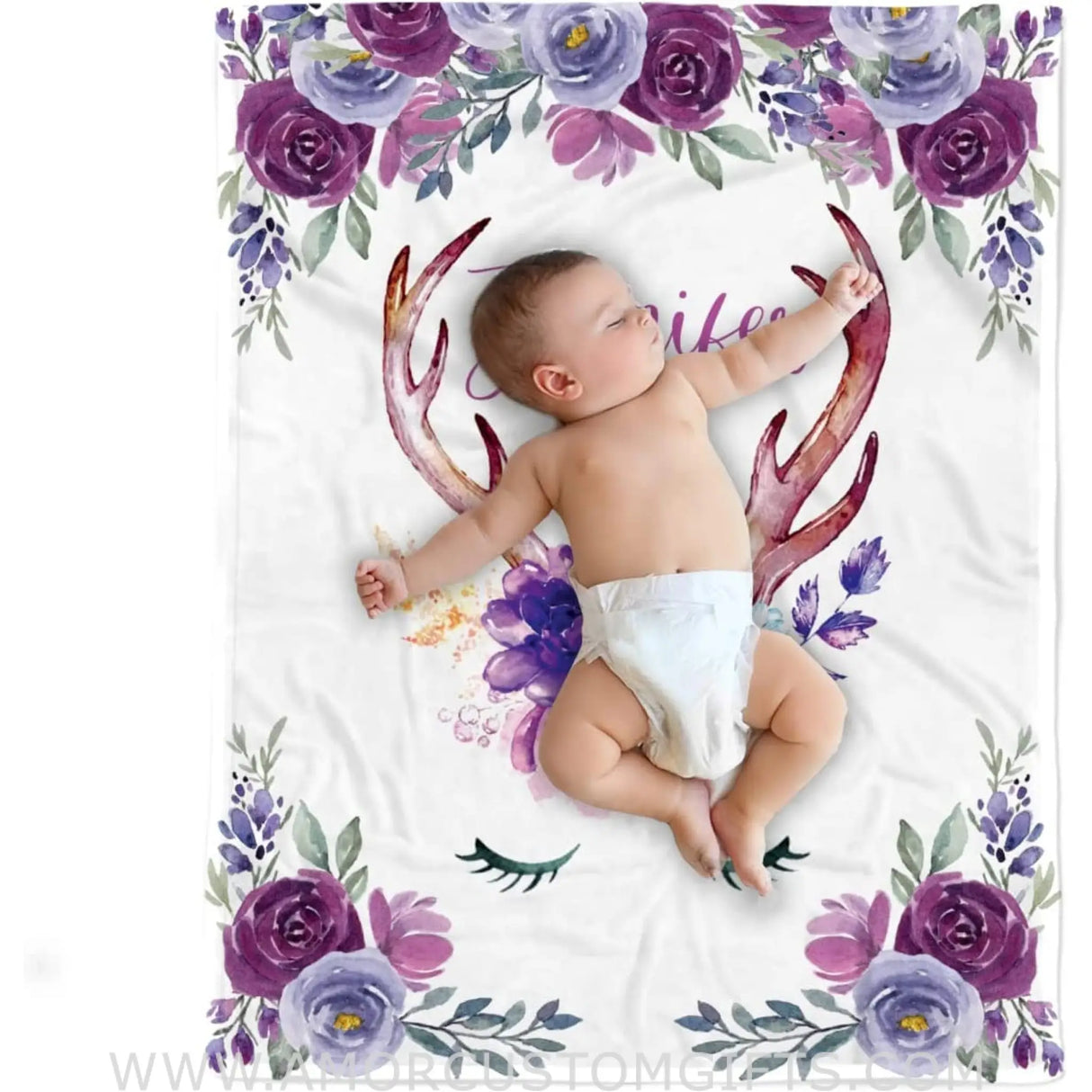 Blankets Personalized Deer Blanket Baby Girl,Plum Deer Baby Blanket,Baby Girl Deer Blanket,Deer Baby Blanket for Girls