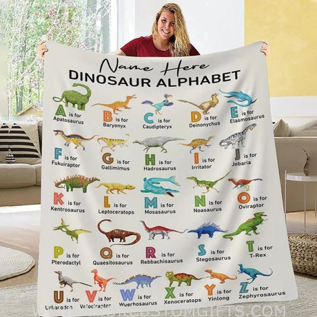 Blankets Personalized Dinosaur Alphabet Baby Blanket, Custom Name Boy and Girl Name Throw Blanket, Dinosaur Blanket
