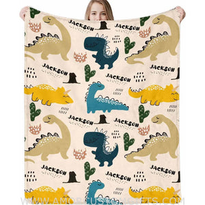 Blankets Personalized Dinosaur Baby Blankets, Customized Baby Girl Boy Gifts for Newborn Infan