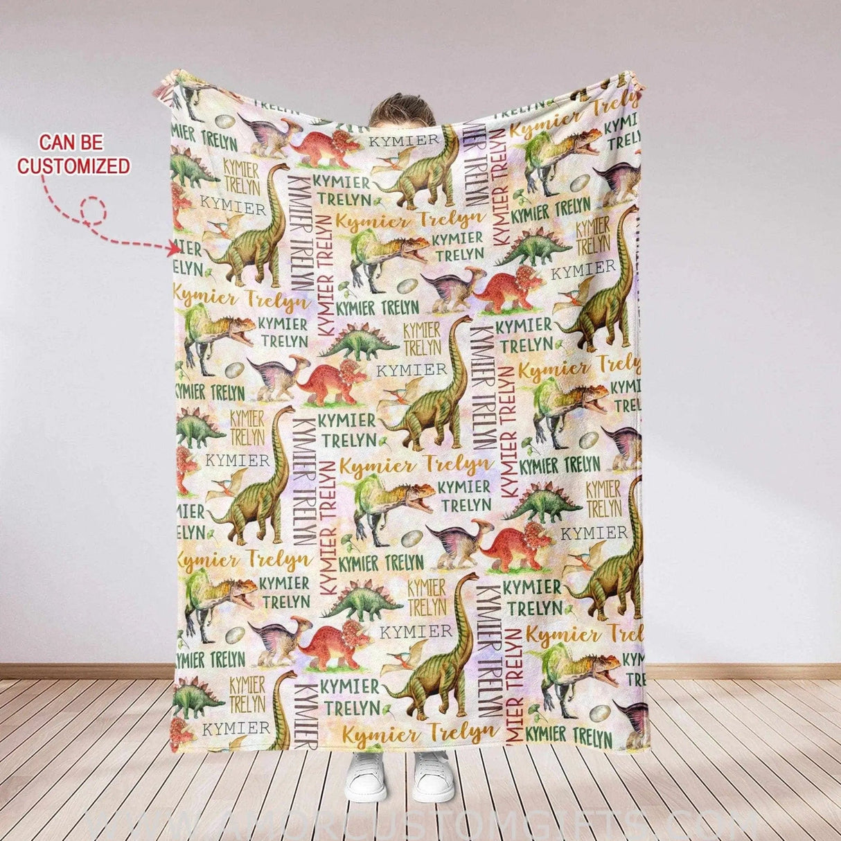 Blankets USA MADE Personalized Dinosaur Blanket , Custom Name Dino Blanket