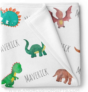 Blankets Personalized Dinosaur Fleece Baby Blanket, baby gift