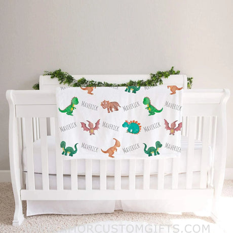 Blankets Personalized Dinosaur Fleece Baby Blanket, baby gift
