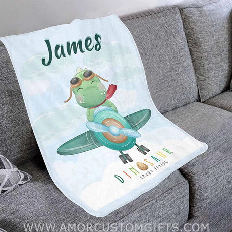 Blankets USA MADE Personalized Dinosaur Fleece Throw Blanket for Kids, Custom Blankets Baby Blanket Gift for New Mother