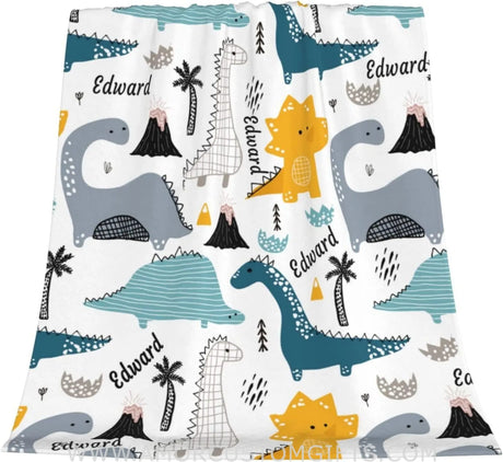 Blankets USA MADE Personalized Dinosaurus Baby Blankets, Baby Girl Boy Gifts for Newborn Infant