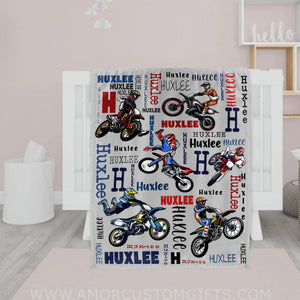 Blankets USA MADE Personalized Dirt Bike Blanket, Custom Baby Blanket, Motorcycle Bedding Set Baby Name Blanket,  Baby Shower Blanket