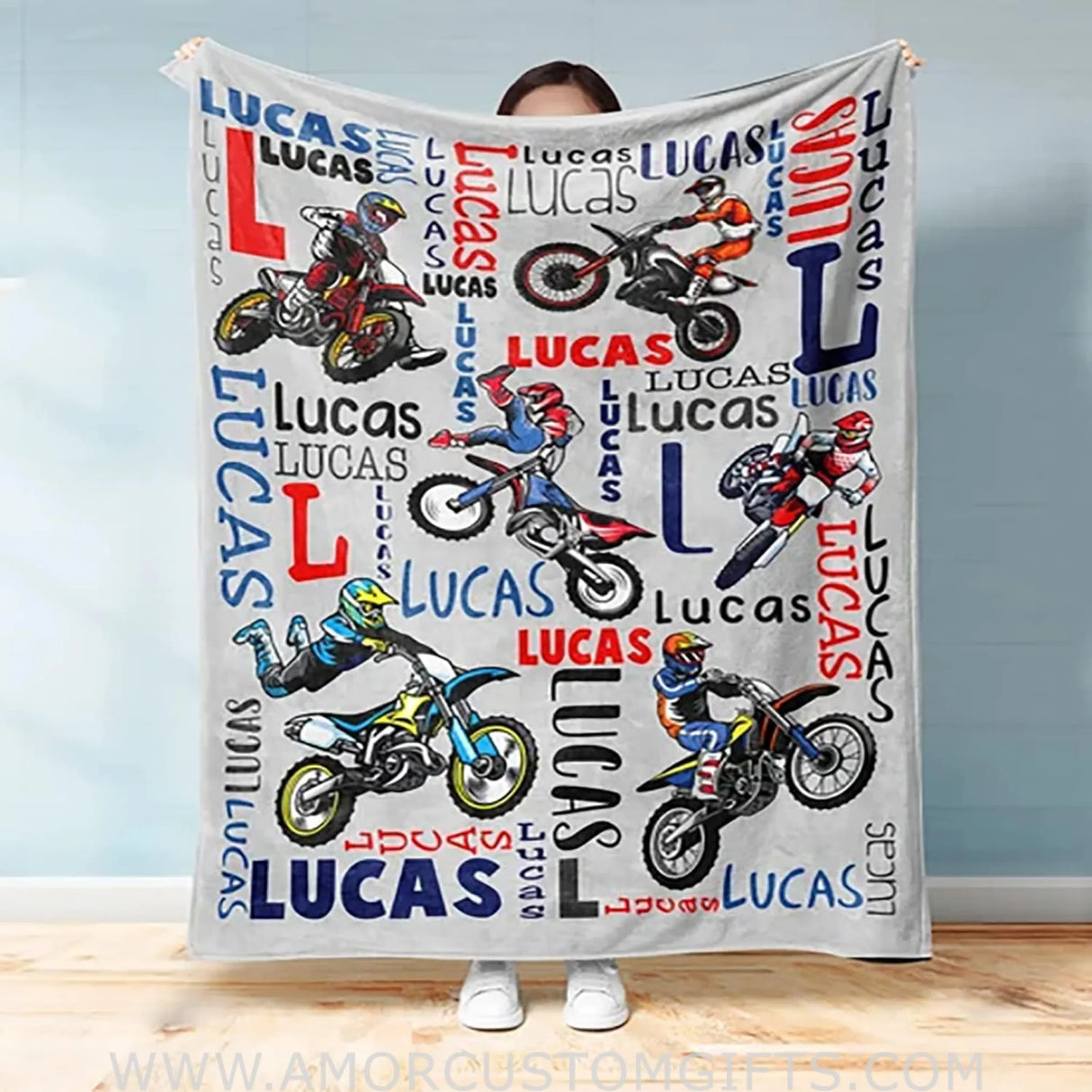 Blankets Personalized Dirt Bike Blanket, Custom Baby Blanket, Motorcycle Bedding Set Baby Name Blanket,  Baby Shower Blanket