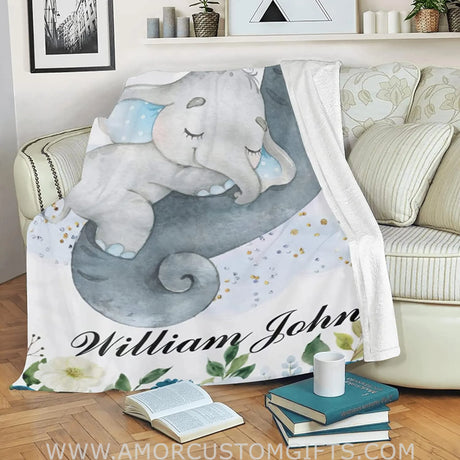 Blankets USA MADE Personalized elephant Baby Blankets, Baby Boy Blankets Newborn Soft, Baby Blanket