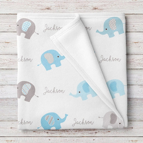 Blankets Personalized Elephant Fleece Baby Blanket, Blue and Gray boys print, Gift for Kids Toddler - Blanket for Newborn