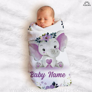 Blankets USA MADE Personalized Elephants Baby Blankets, Baby Blanket with Name for Girls, Best Gift for Baby
