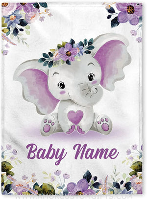 Blankets USA MADE Personalized Elephants Baby Blankets, Baby Blanket with Name for Girls, Best Gift for Baby