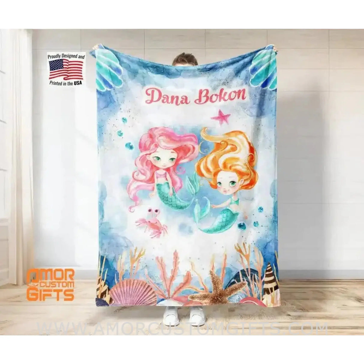 Blankets Personalized Fairy Tale Ariel Mermaid Princess Blanket, Custom Name Princess Nursery Theme