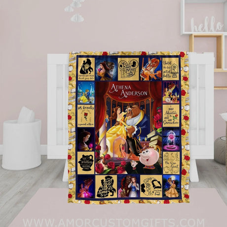 Blankets Personalized Fairy Tale Beauty & The Beast Blanket - Custom Name Princess Belle Blanket For Baby Girls Nursery Theme Tapestry
