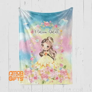 Blankets USA MADE Personalized Fairy Tale Belle Princess Blanket, Custom Name Princess Nursery Theme