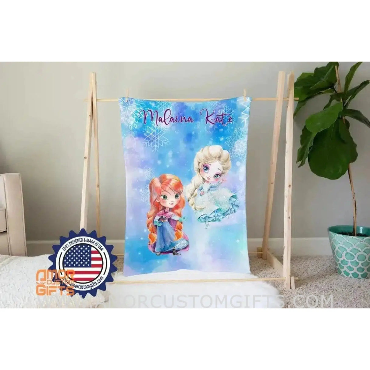 Blankets Personalized Fairy Tale Elsa Anne Princess,  Custom Name Blanket, Snow Queen Princess Nursery Theme