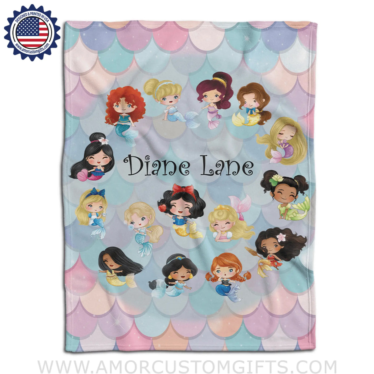 Blankets Personalized Fairy Tale Happy Mermaid Princess Blanket, Custom Name Princess Nursery Theme